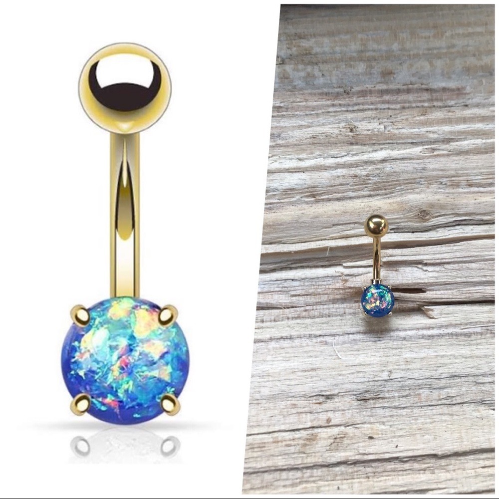 Blue Opal Gold Belly Button Ring‎